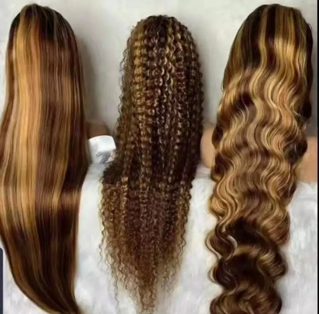 Bronze Highlighted Malaysian human HD Transparent Lace frontal wig